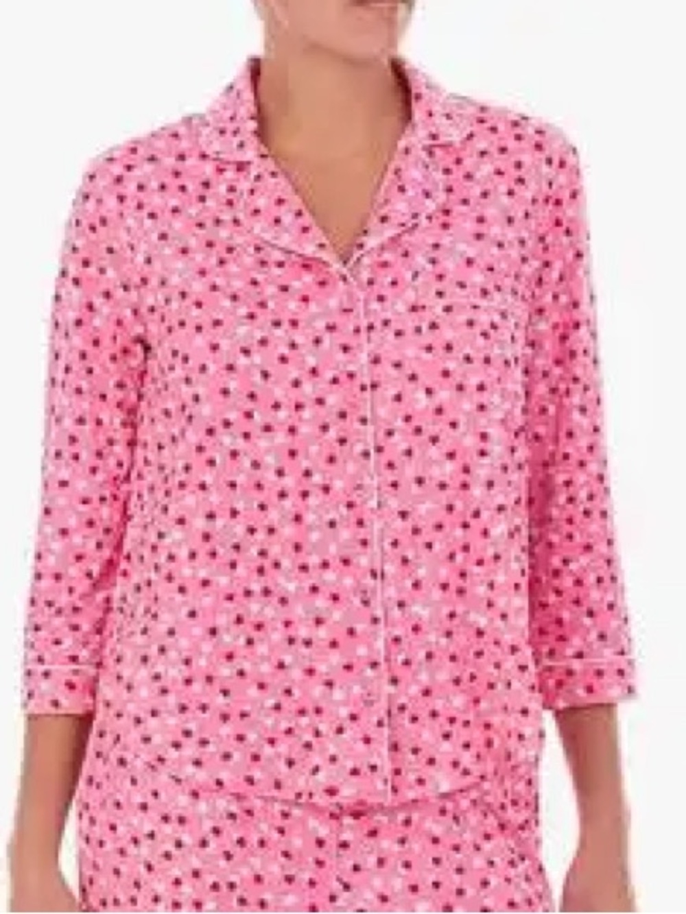 Kate Spade Pink Pajama Top with Red and White Hearts